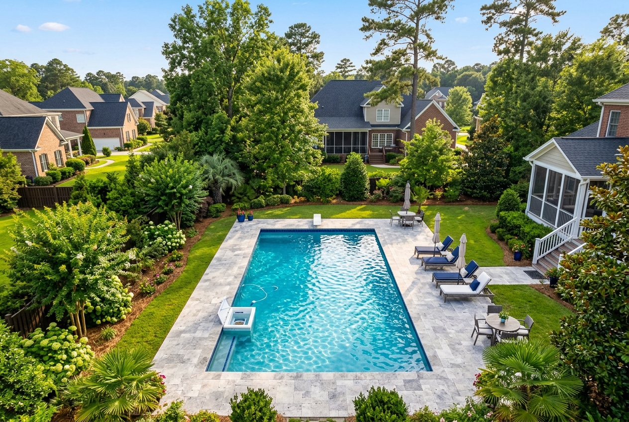 Residential swimming pool in southern neighborhood